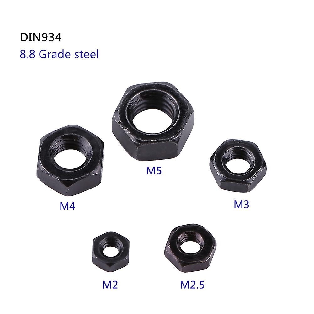 100 Pack Zinc Plated Carbon Steel Metric Hex Hexagonal Nuts M2-m5 Black Thread Nut For Machinery Industry[m3]