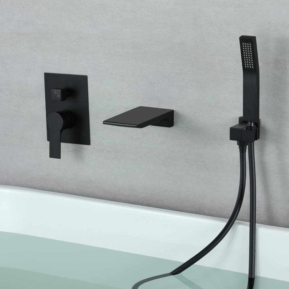 Miscool Park Single-Handle Wall Mount Roman Tub Faucet with Hand Shower in Matte Black (Valve Included) SHSMDH10C20LMB