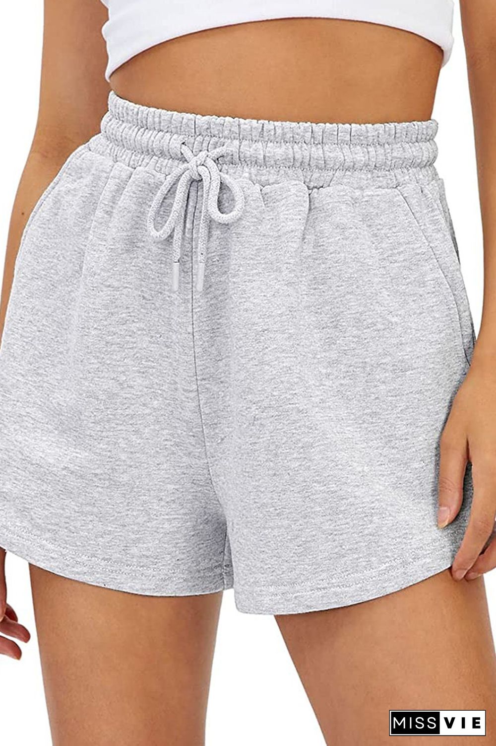 Plain High Waist Drawstring Shorts