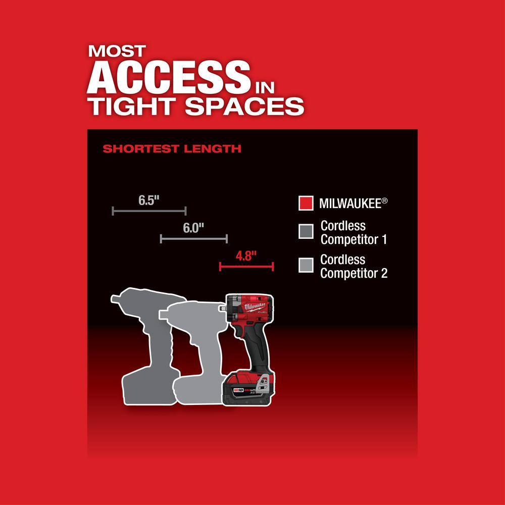 MW M18 FUEL GEN-3 18V Lithium-Ion Brushless Cordless 38 in. Compact Impact Wrench with Friction Ring (Tool-Only) 2854-20