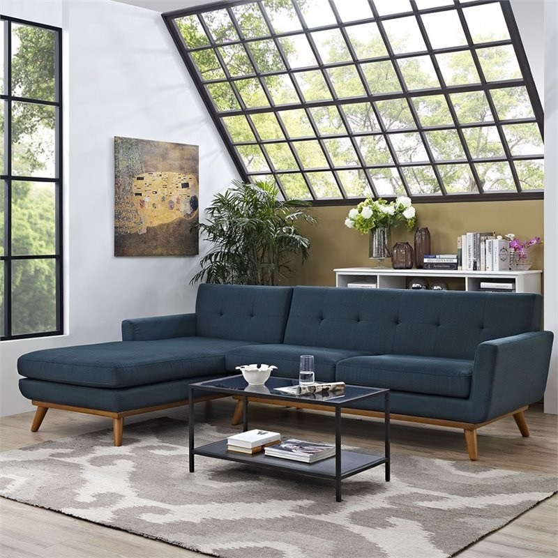 Hawthorne Collections Left Facing Sectional in Azure   Midcentury   Sectional Sofas   by Homesquare  Houzz