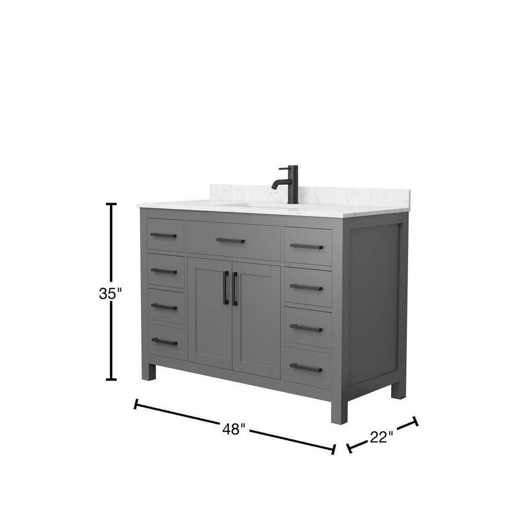 Wyndham Collection Beckett 48 in. W x 22 in. D x 35 in. H Single Sink Bathroom Vanity in Dark Gray with Carrara Cultured Marble Top WCG242448SGBCCUNSMXX