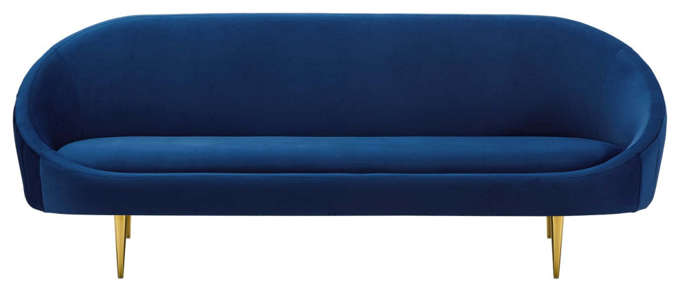 Modern Designer Living Room Lounge Club Lobby Sofa  Velvet Fabric  Navy Blue   Midcentury   Sofas   by House Bound  Houzz