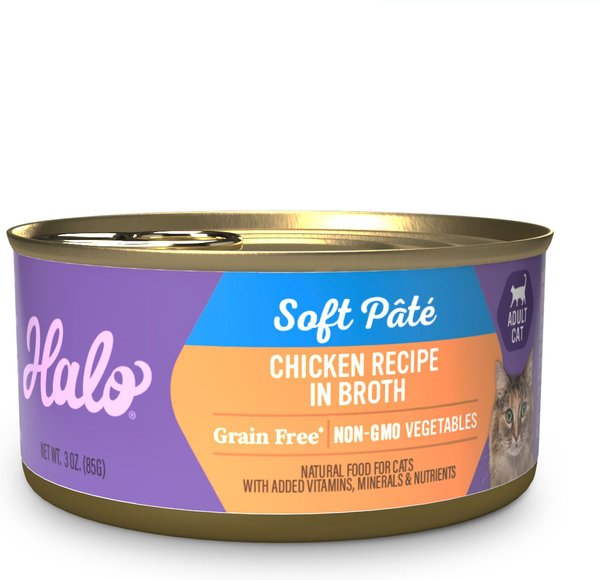 Halo Adult Grain-Free Pate Chicken Recipe in Broth Wet Cat Food