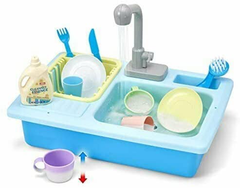 Pretend Play Sink Set - Pretend Kitchen Sink and Dishwashing Playset - Plastic Diner and Playhouse Toy Accessories