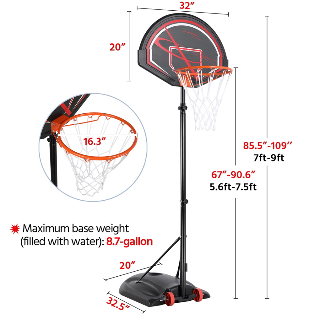 Topeakmart 7-9ft Youth Adjustable Height Basketball Hoop System for Outdoors