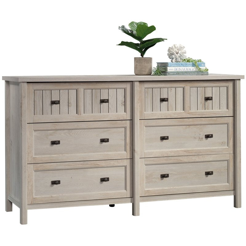 Pemberly Row 6 Drawer Coastal Cottage Wooden Dresser in Chalked Chestnut