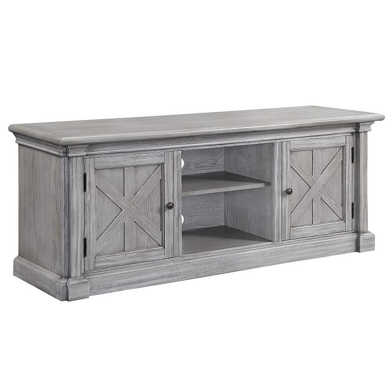 TV Stand with MDF 2 Door Storage and Farmhouse Style， Gray