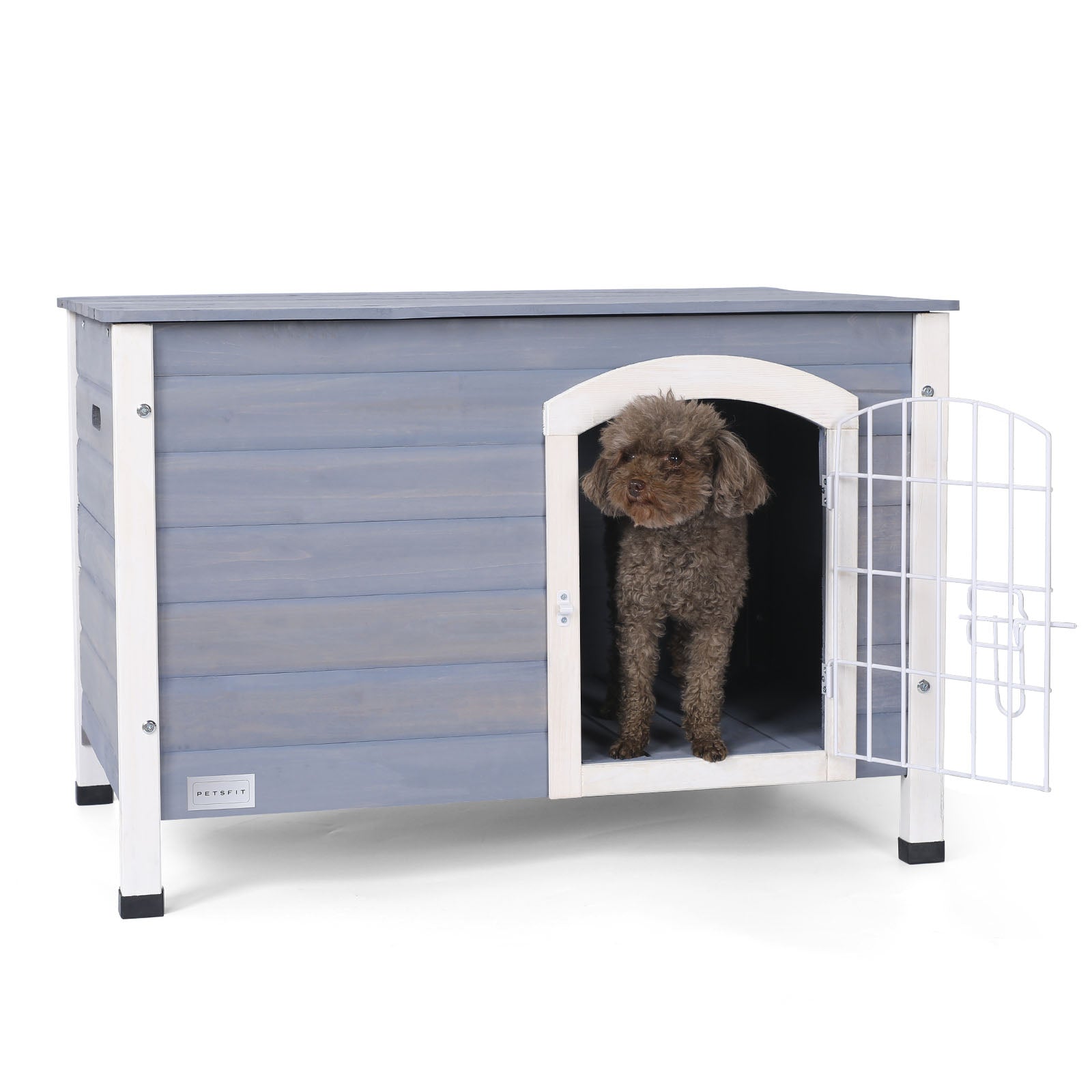 Petsfit Indoor Dog House Ventilate Wood Cat Houses with Elevated FloorandAnti-Slip Bottom Gray