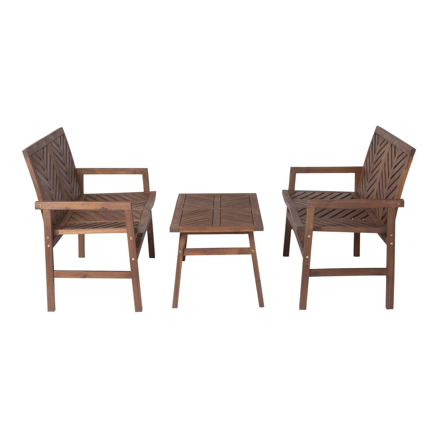 Ultimate Patio Wishlake 3 Piece Acacia Patio Conversation Set W/ 42 X 20 Inch Rectangular Table