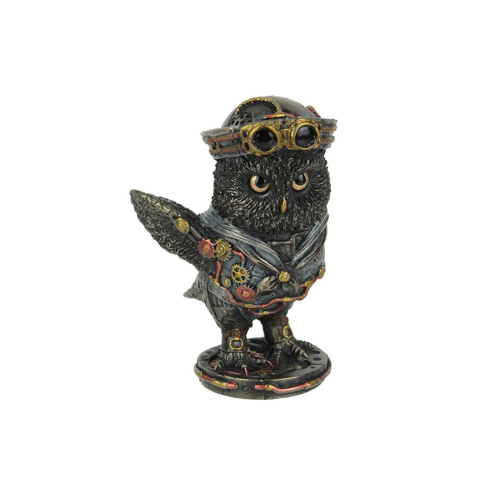 Bronze Finish Dixie Cup Steampunk Submarine Sailor Owl Statue   4 X 2.75 X 3 inches