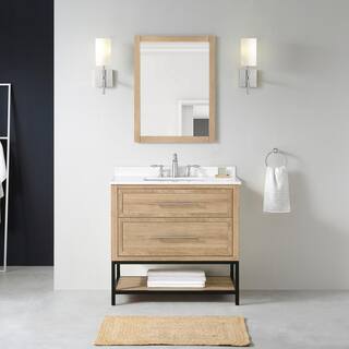 Home Decorators Collection Corley 36 in. W x 19 in. D x 34.50 in. H Freestanding Vanity in Weathered Tan with White Engineered Stone Top Corley 36WT