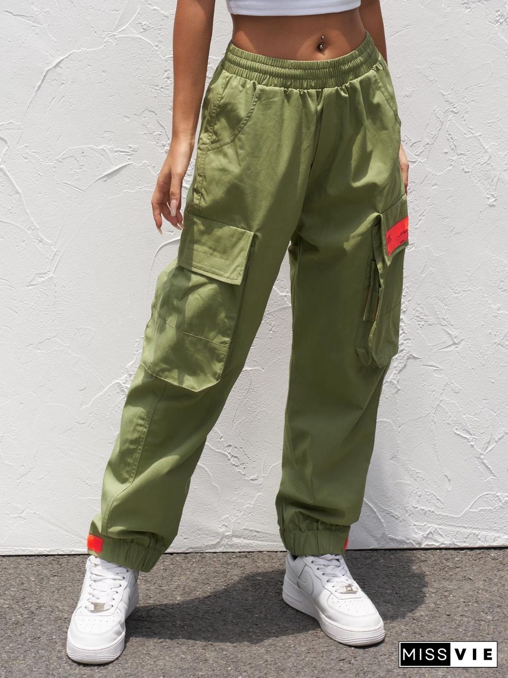 Letter Strap Detail Cargo Pants