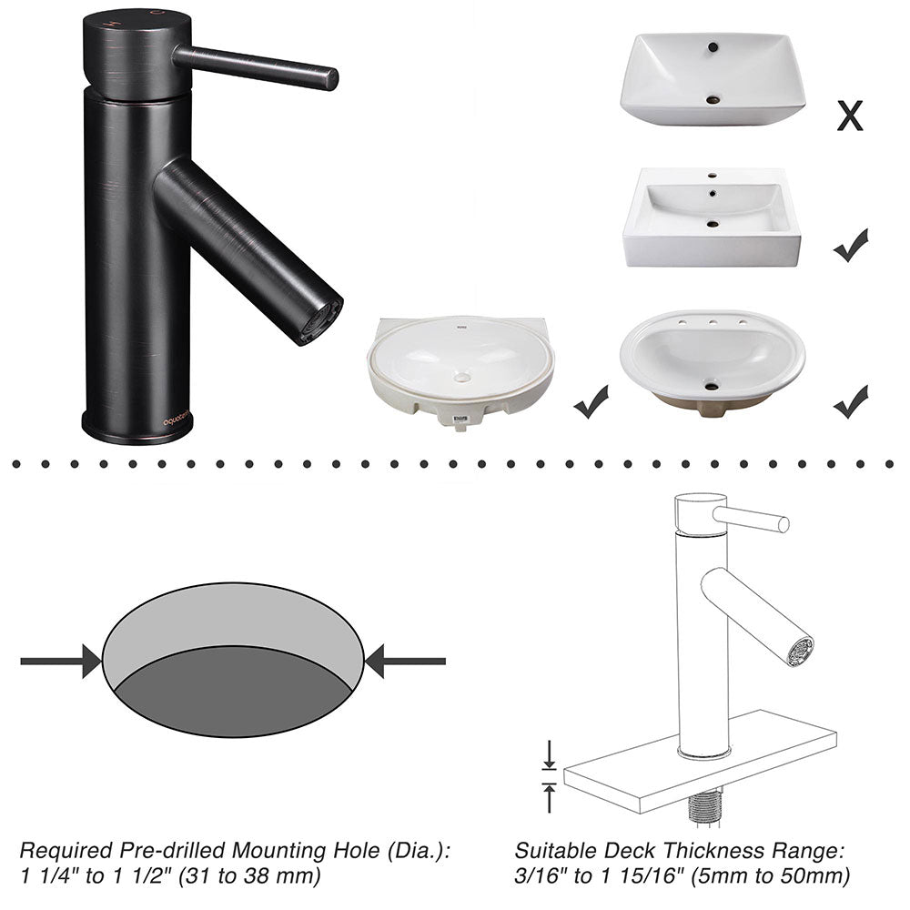 Aquaterior Bathroom Faucet Single Hole 1-Handle Cold Hot 7.5