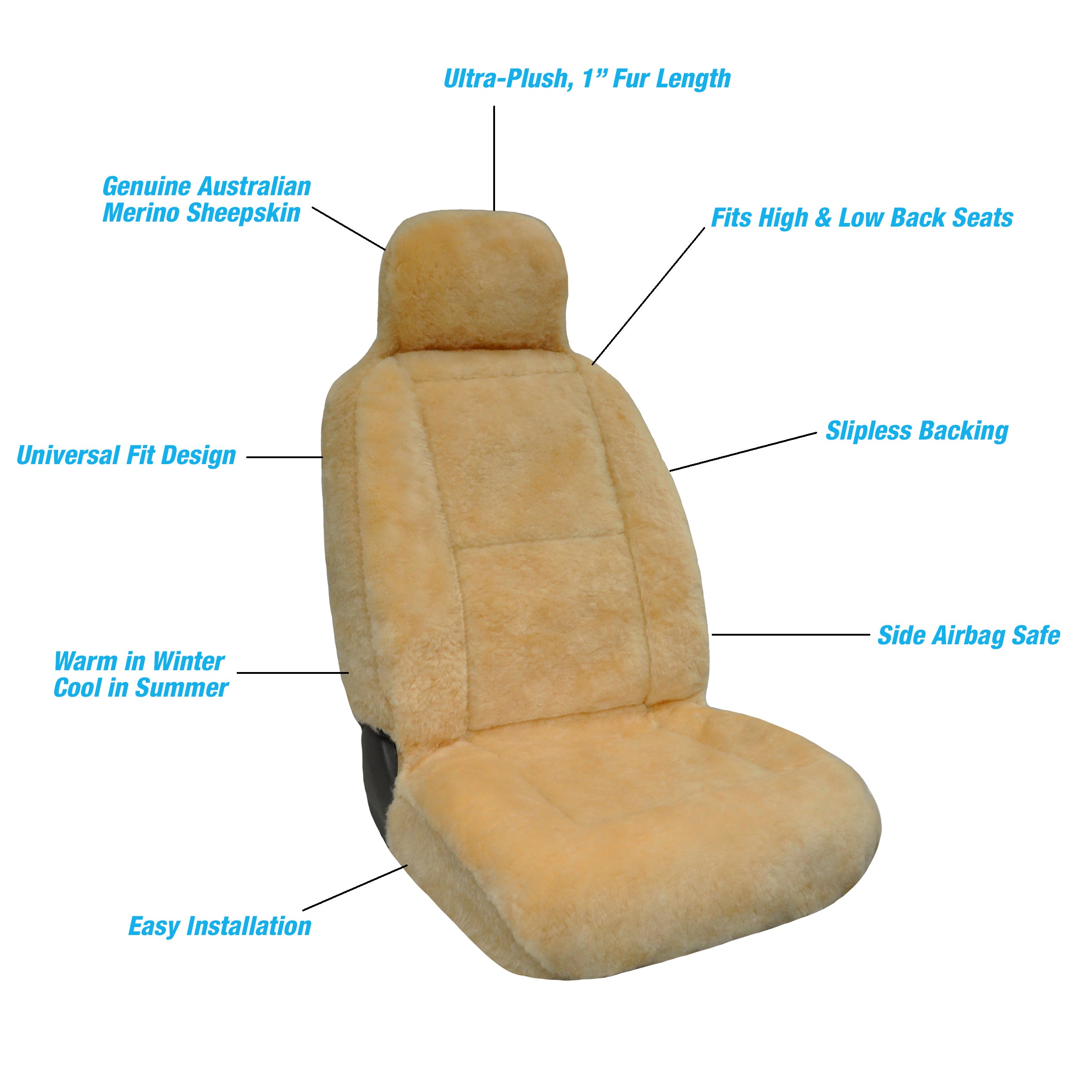 Eurow Sheepskin Seat Cover New XL Design Premium Pelt， Champagne