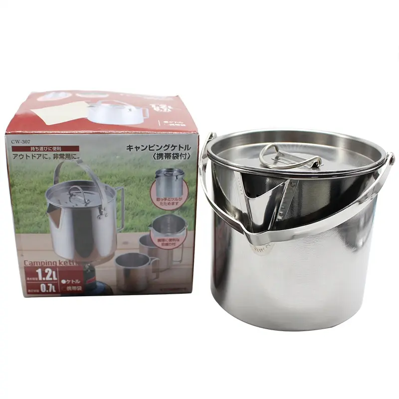 1.2L Foldable Handles Lids Hiking Pot Stainless Steel Camping Tea Kettle for Camping Hiking Picnic