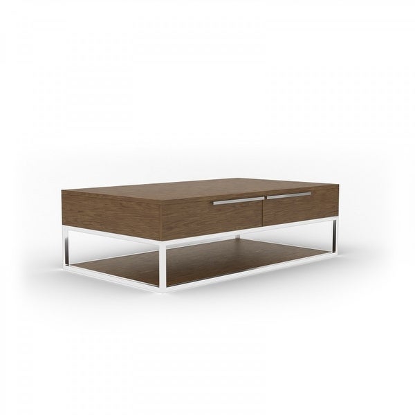 Modrest Heloise Modern Walnut and Stainless Steel Coffee Table