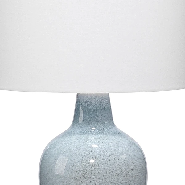 Table Lamp with Drum Shade and Ceramic Bellied Base， Blue