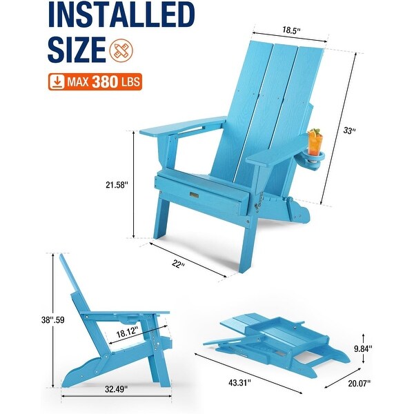 WINSOON HDPE Outdoor Folding Adirondack Chair With Cup Holder( Set of 4)