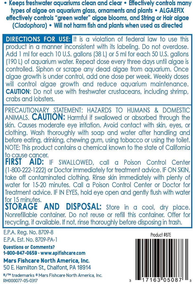 API Algaefix Algae Control Aquarium Solution