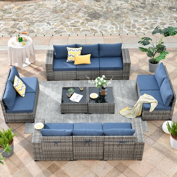 HOOOWOOO 12Piece Outdoor Patio Furniture Modular Wide Armrest Sectional Sofa Set