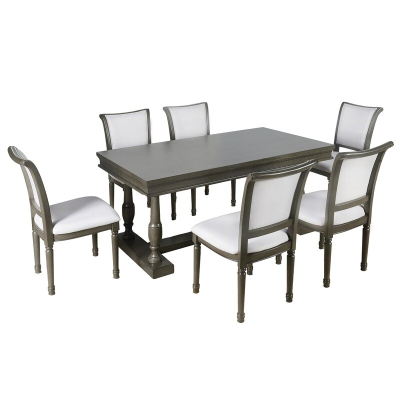 American Retro 7 Piece Dining Table with 4 Trestle Base and 6 upholstered Chairs