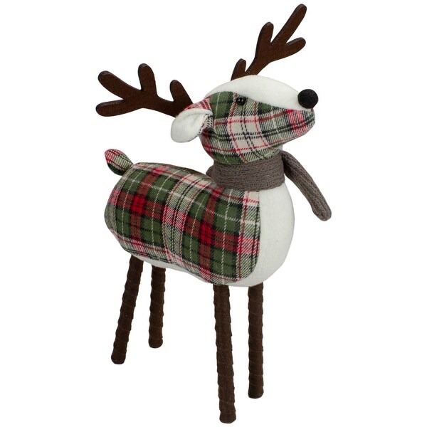 13.5 Red and Green Plaid Reindeer Christmas Decoration