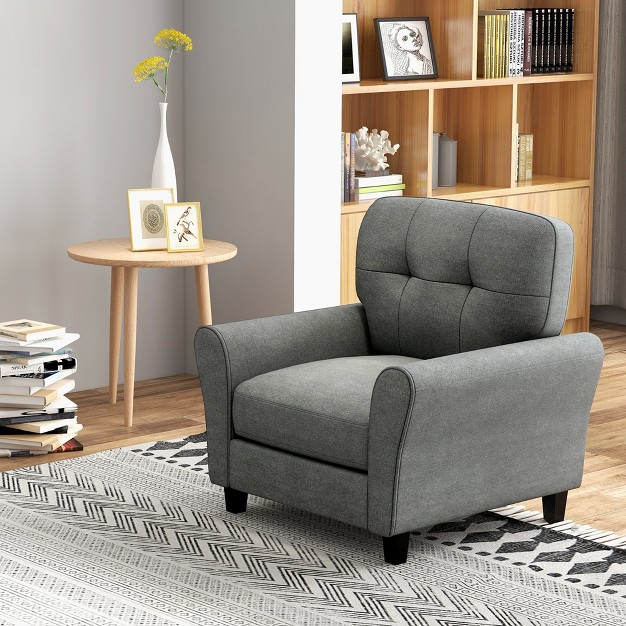 Costway Upholstered Modern Accent Chair Mid century Armchair With Sturdy Legs Grey beige