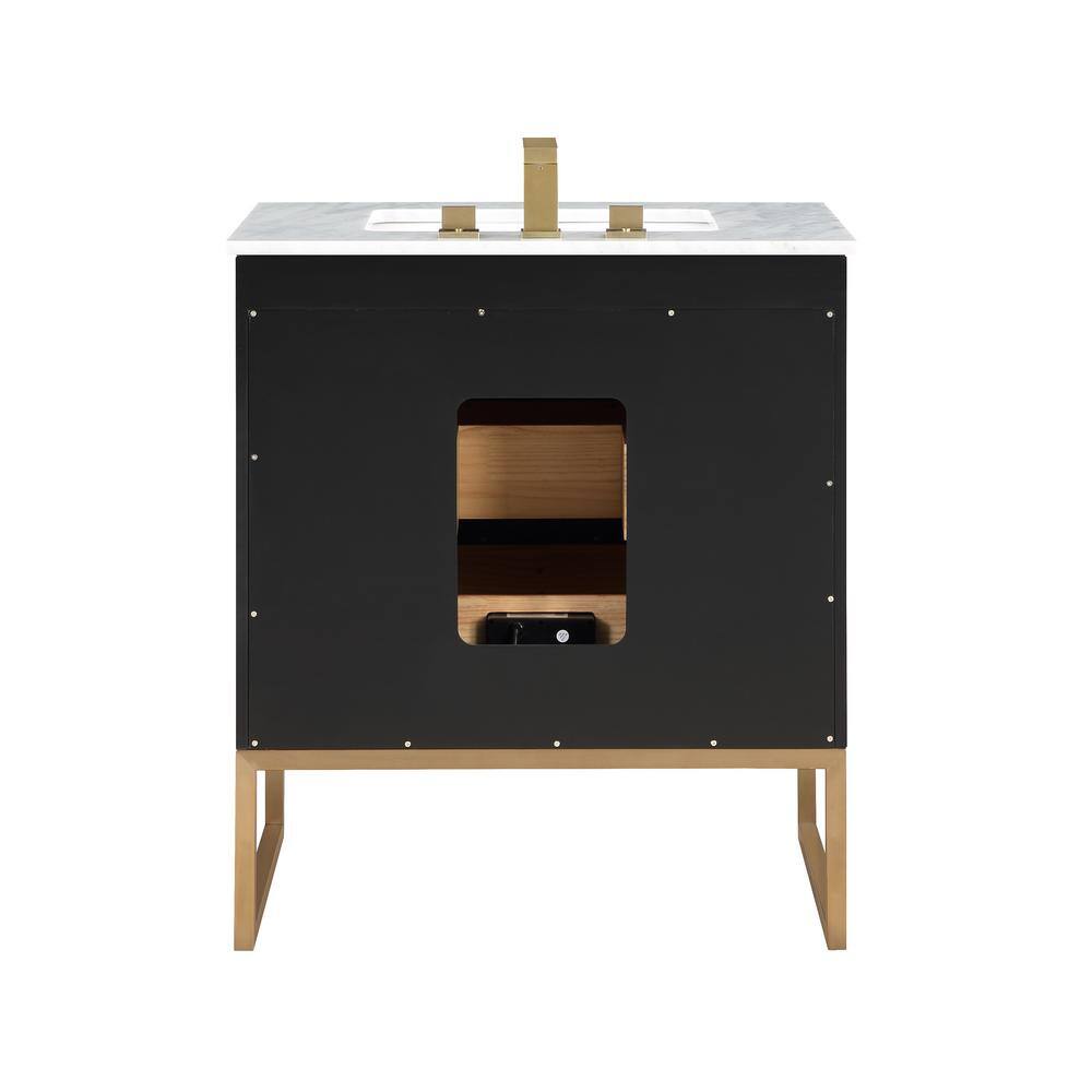 BEMMA Markham 30in. W x 22in. D x 34in. H Free-standing Single Bath Vanity in BlackSatin Brass with White Marble top V-MK30SFM-04BS-M03S-3