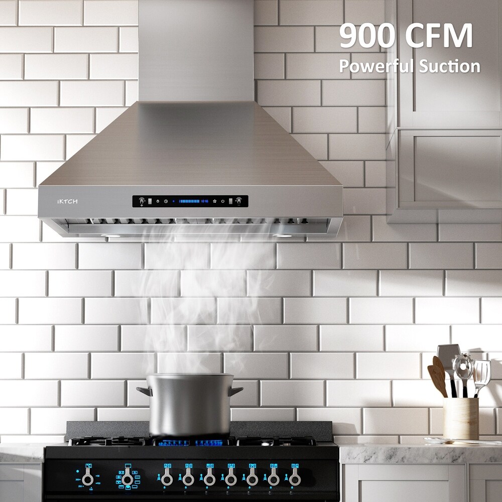 IKTCH 36 inch Vent Wall Mount Range Hood   900 CFM Efficient Smoke Removal Ultra Quiet Operation