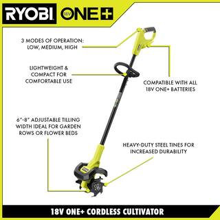 RYOBI 40V HP Brushless 18 in. Battery Powered Rear Tine Tiller  18V ONE+ 8 in. Cordless Cultivator - 40V  18V 4 Ah Batteries RY40720-C