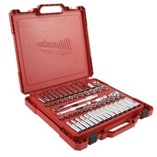 MW 38 in. Drive SAEMetric Ratchet and Socket Mechanics Tool Set with 38 in. Drive 5 in. Stubby Ratchet (57-Piece) 48-22-9008-48-22-9036