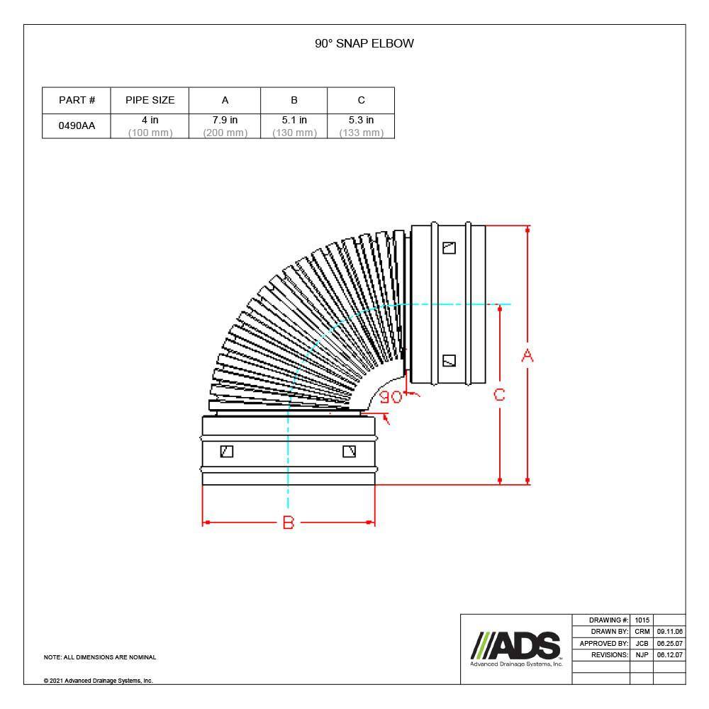 Advanced Drainage Systems 4 in. Singlewall 90 Degree Elbow 0490AA