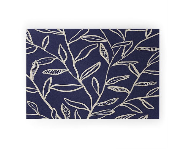 Alisa Galitsyna Navy Blue Patterned Leaves Welcome Mat Society6