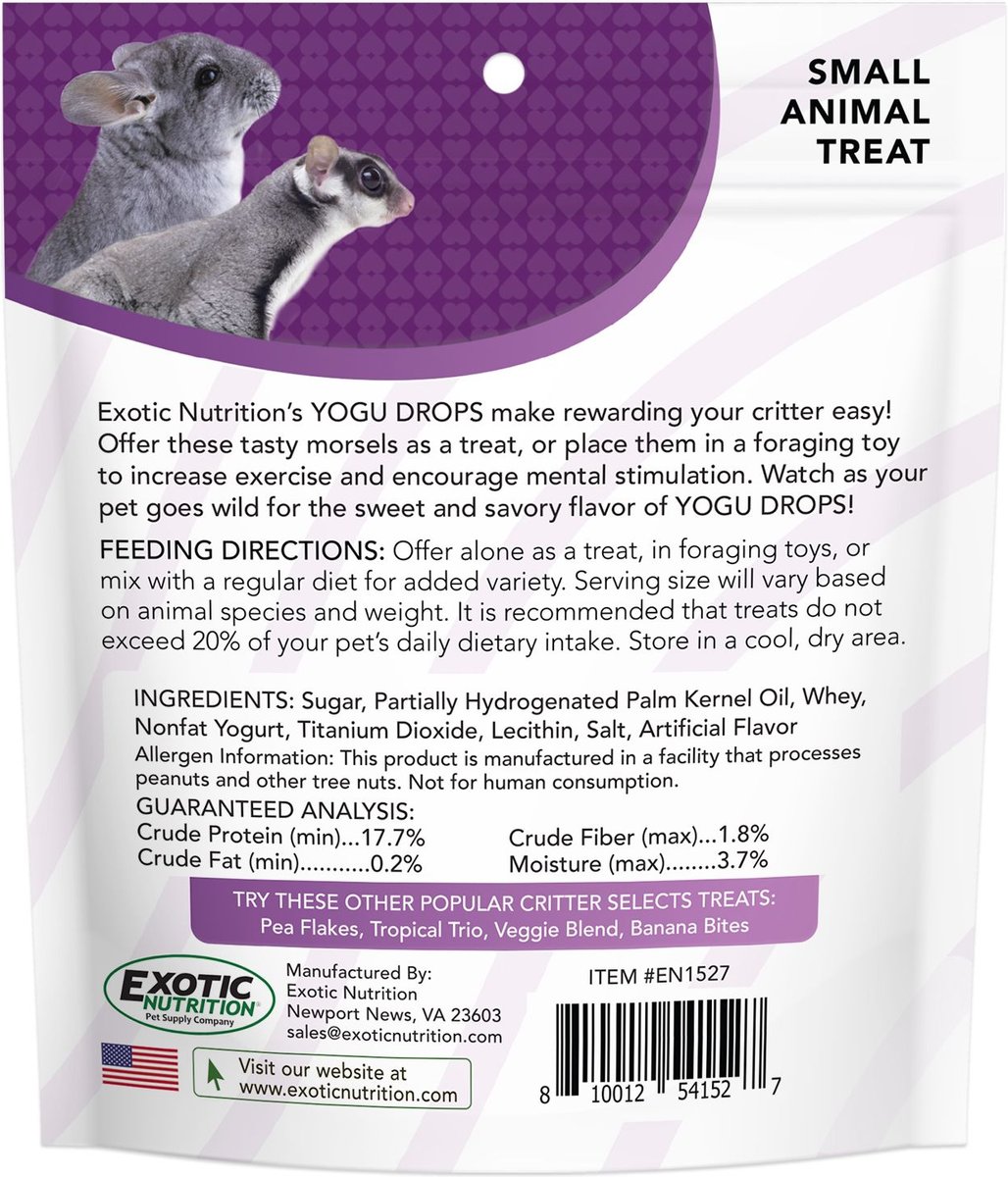 Exotic Nutrition Critter Selects Yogu Drops Small Animal Treats， 5.5-oz bag