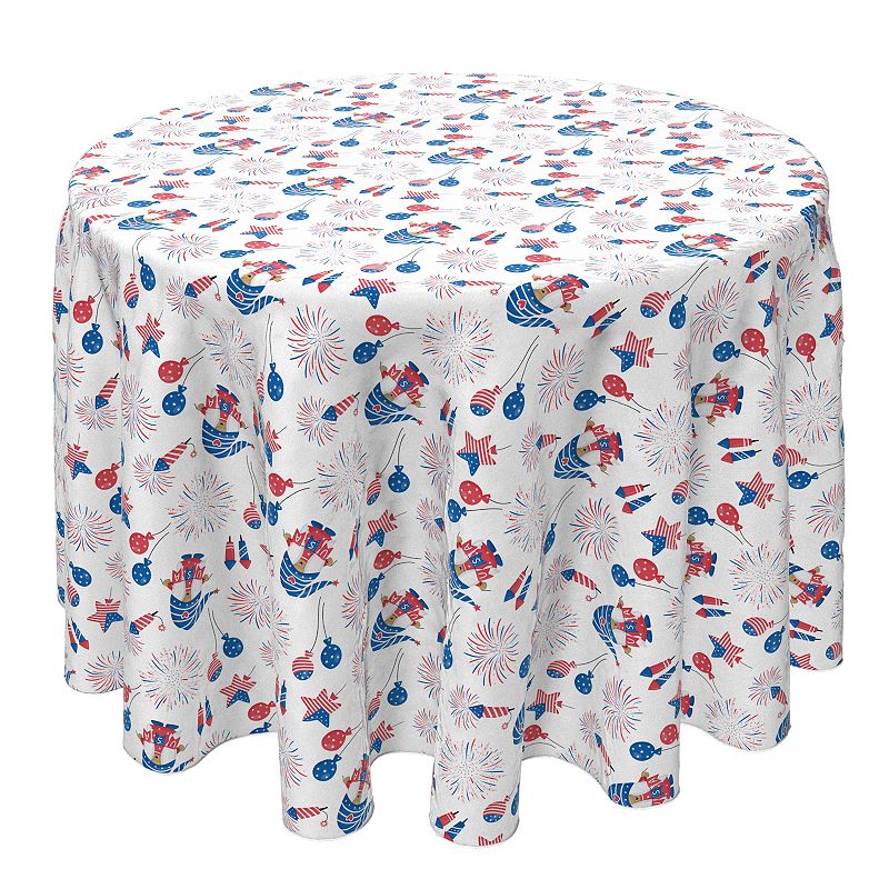 Round Tablecloth， 100% Cotton， 60 Round， 4th of July Design with Gnomes