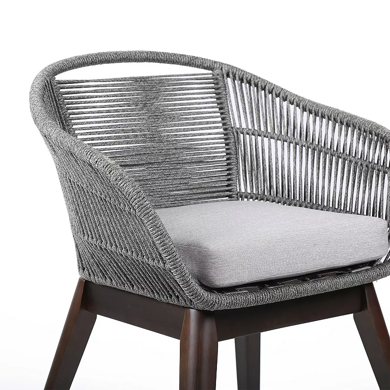 Indoor Outdoor Dining Chair with Fishbone Woven Curved Back， Gray