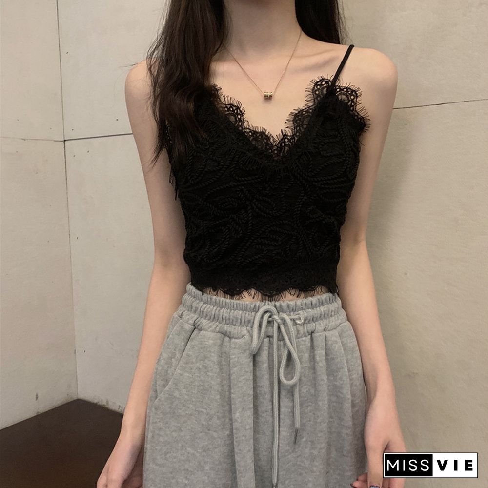 New Sexy Tank Top Lace Halter Crop Tops Women Summer Camis Backless Camisole Fashion Casual Tube Female Sleeveless Cropped Vest