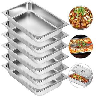 VEVOR 13.7 qt. Stainless Steel Steam Table Pans Full Size 20.9 x 12.8 x 3.9 in. Roasting Pans Hotel Pan for Broiling (6-Pack) CP20X12X4YCTZ6001V0