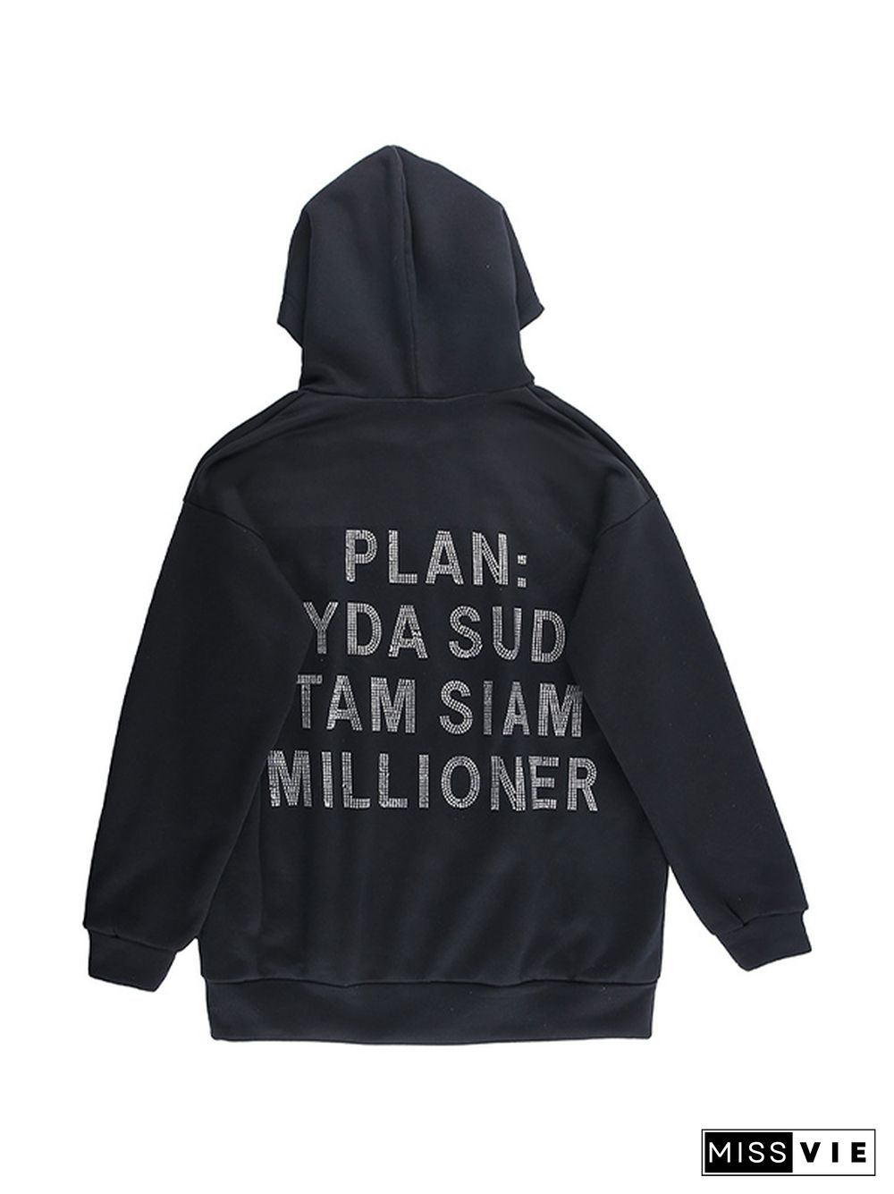 Street Letter Rhinestone Print Oversized Hoodie