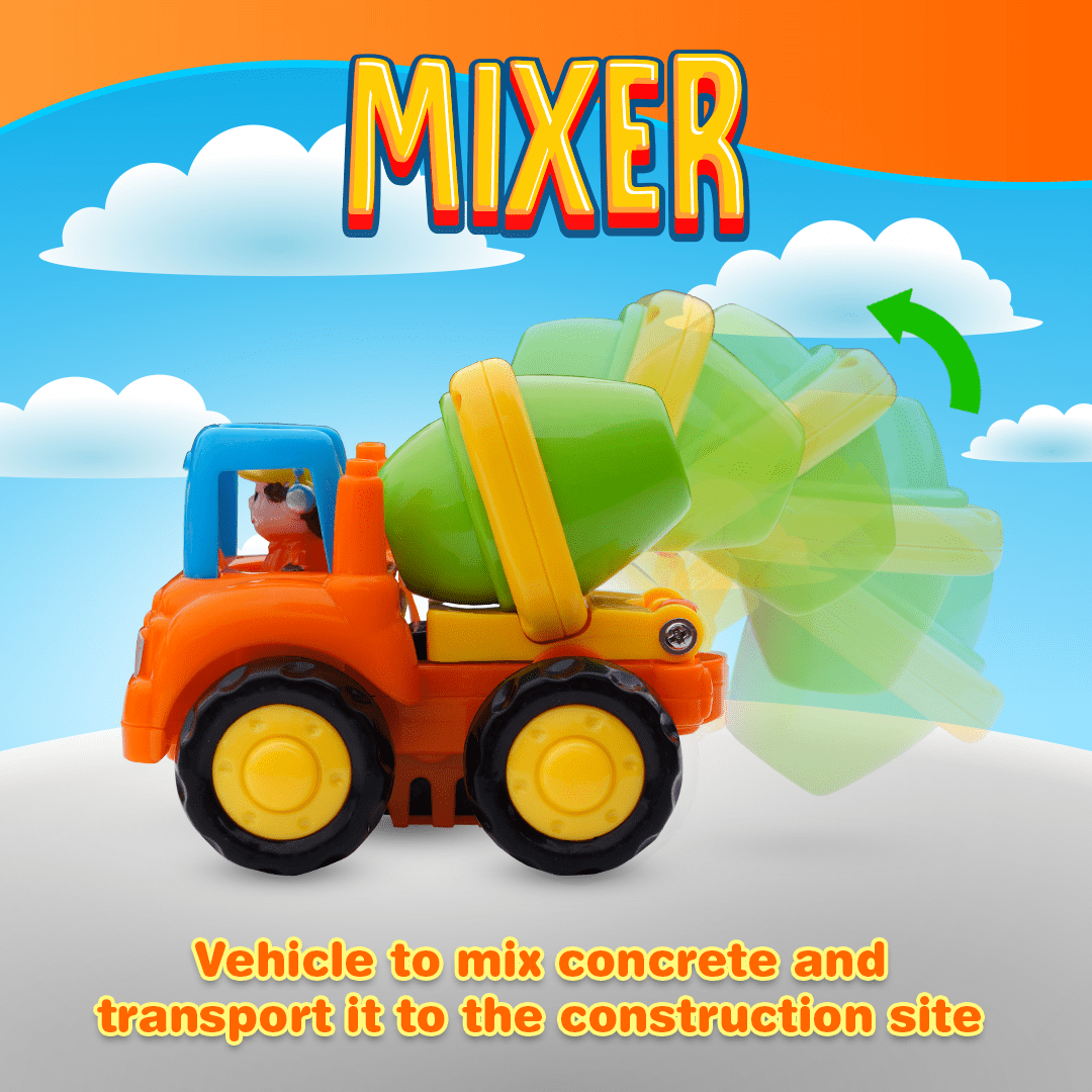 Friction Powered Cars Push and Go Toys Car Construction Vehicles Toys Set for Boys Baby Toddlers Kids Gift