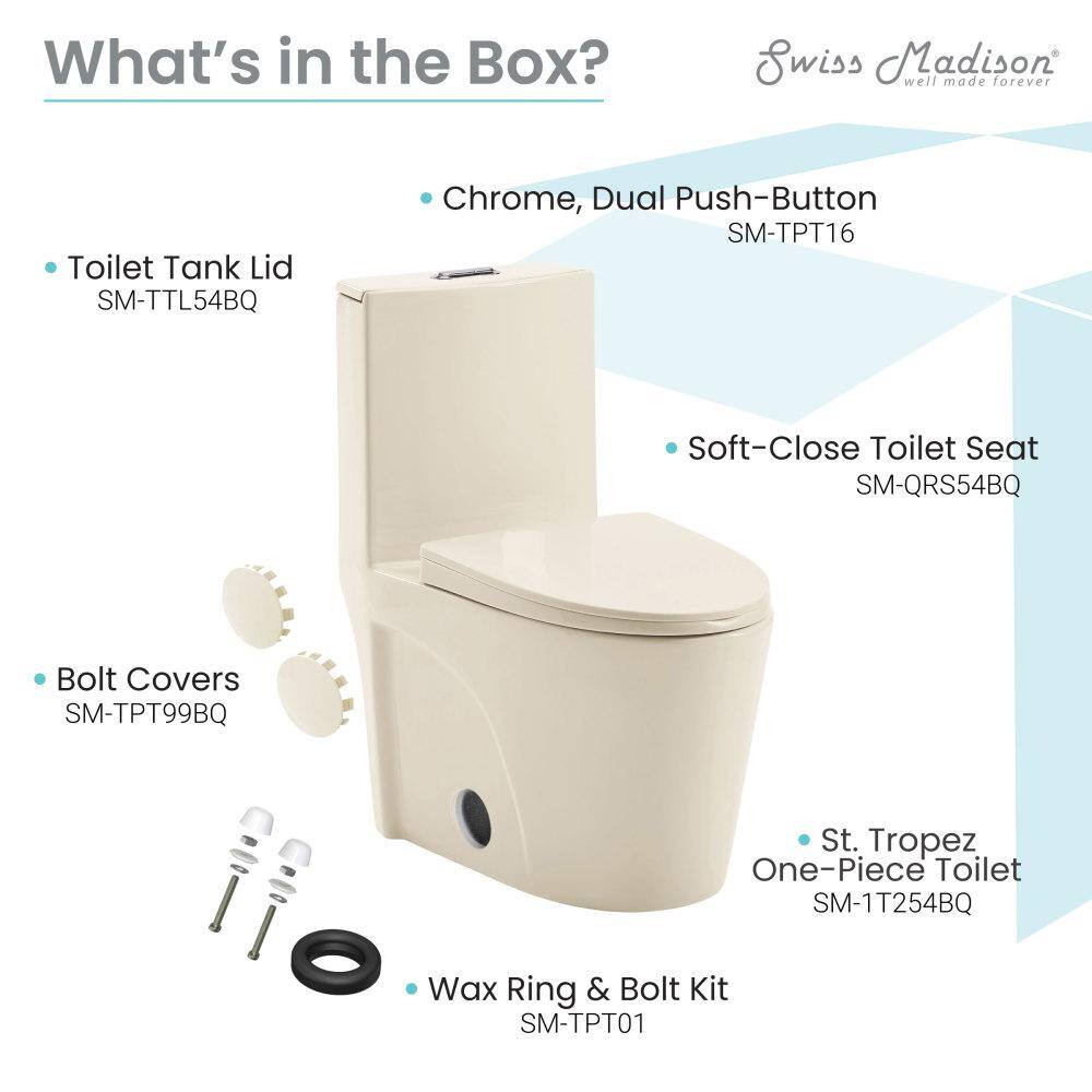 Swiss Madison St. Tropez 1-Piece 1.11.6 GPF Dual Flush Elongated Toilet in Bisque Seat Included SM-1T254BQ