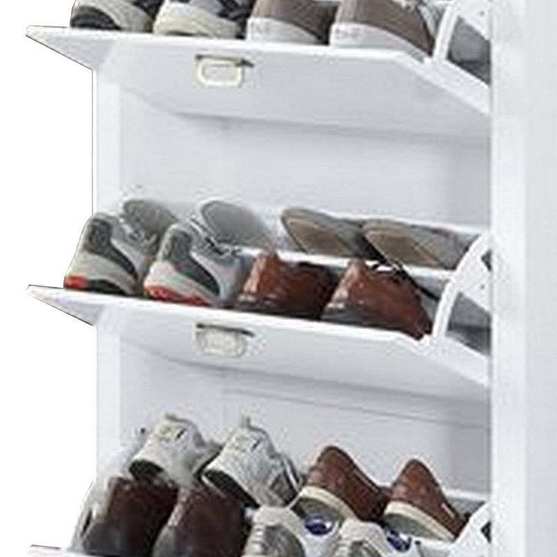 Shoe Cabinet with 3 Drop Down Storage and Wooden Frame， White