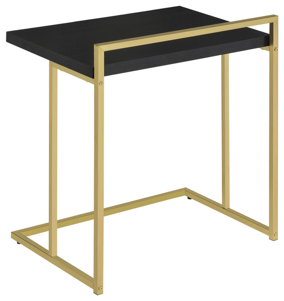 Dey 27 Inch C Shape Side End Table Cappuccino Brown Top Matte Brass Base   Contemporary   Side Tables And End Tables   by Dot  ampBo  Houzz