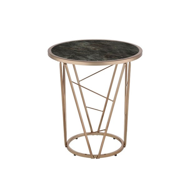 Modern Style Cicatrix End Table， Faux Black Marble Glass and Champagne Finish