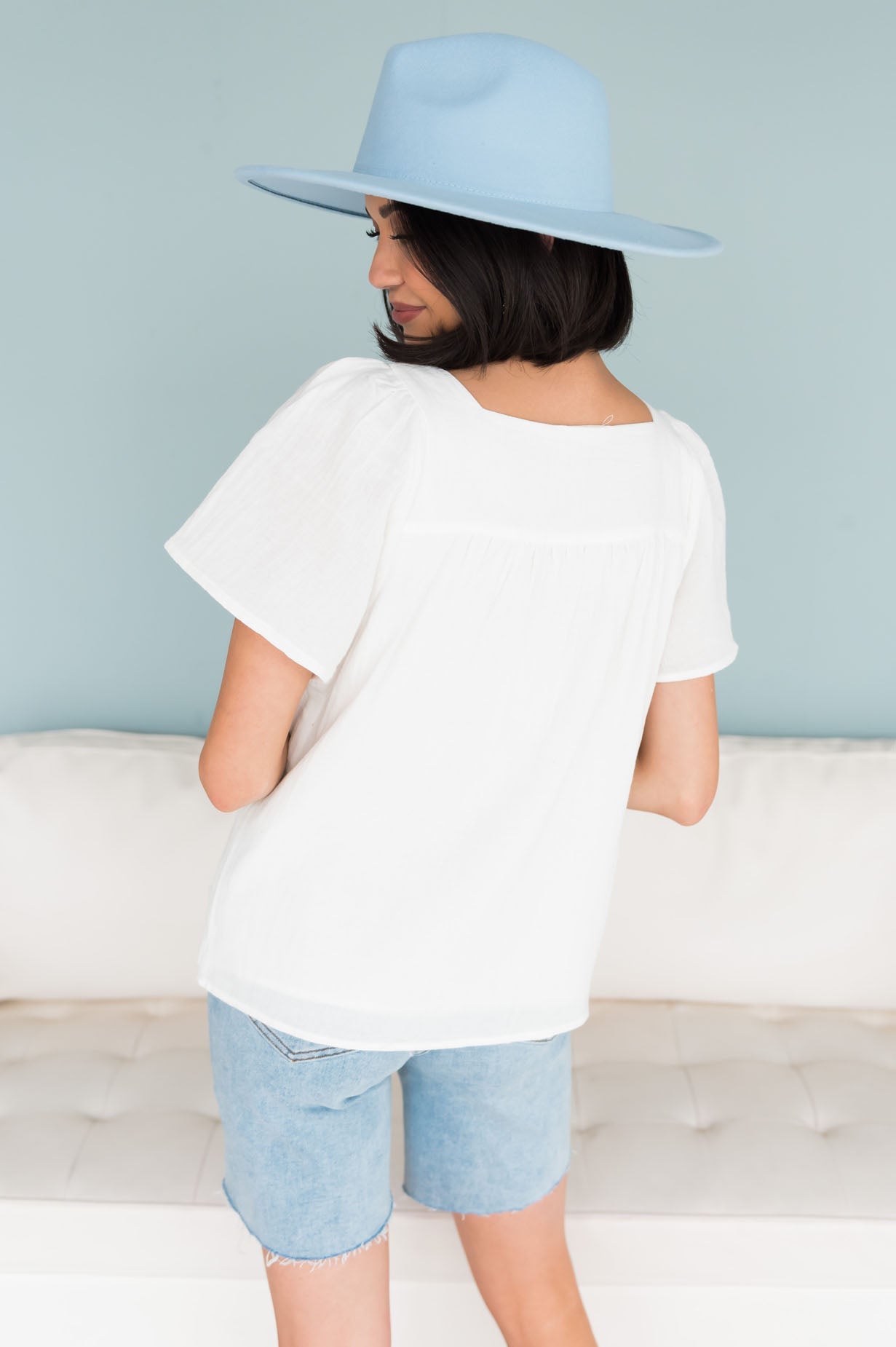 Clouds Around You Modest Embroidered Blouse