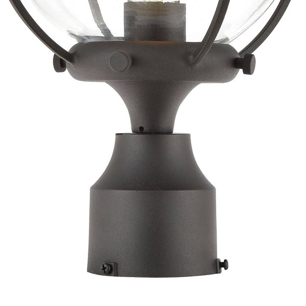 Round Globe One Light Outdoor Post Mount with Exposed Bulb Coastal Style Post Light   Charcoal Finish with Clear Glass Bailey Street Home