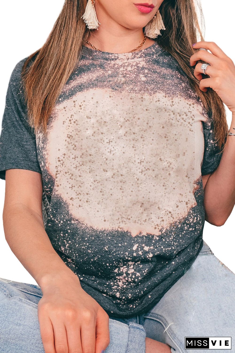 Plus Size Bleached Tie-dye Print T-shirt