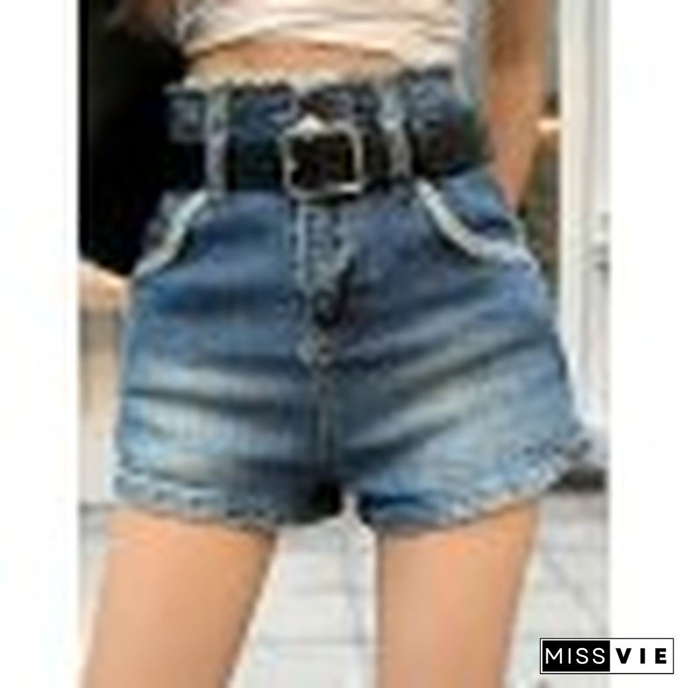 High Waist Frayed Denim Shorts