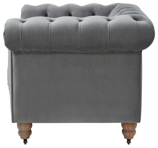 Londynn Club Chair Dark Gray Velvet 42L x 33.5W x 30.3H Button Tufted Rolled Arm   Traditional   Armchairs And Accent Chairs   by Homesquare  Houzz